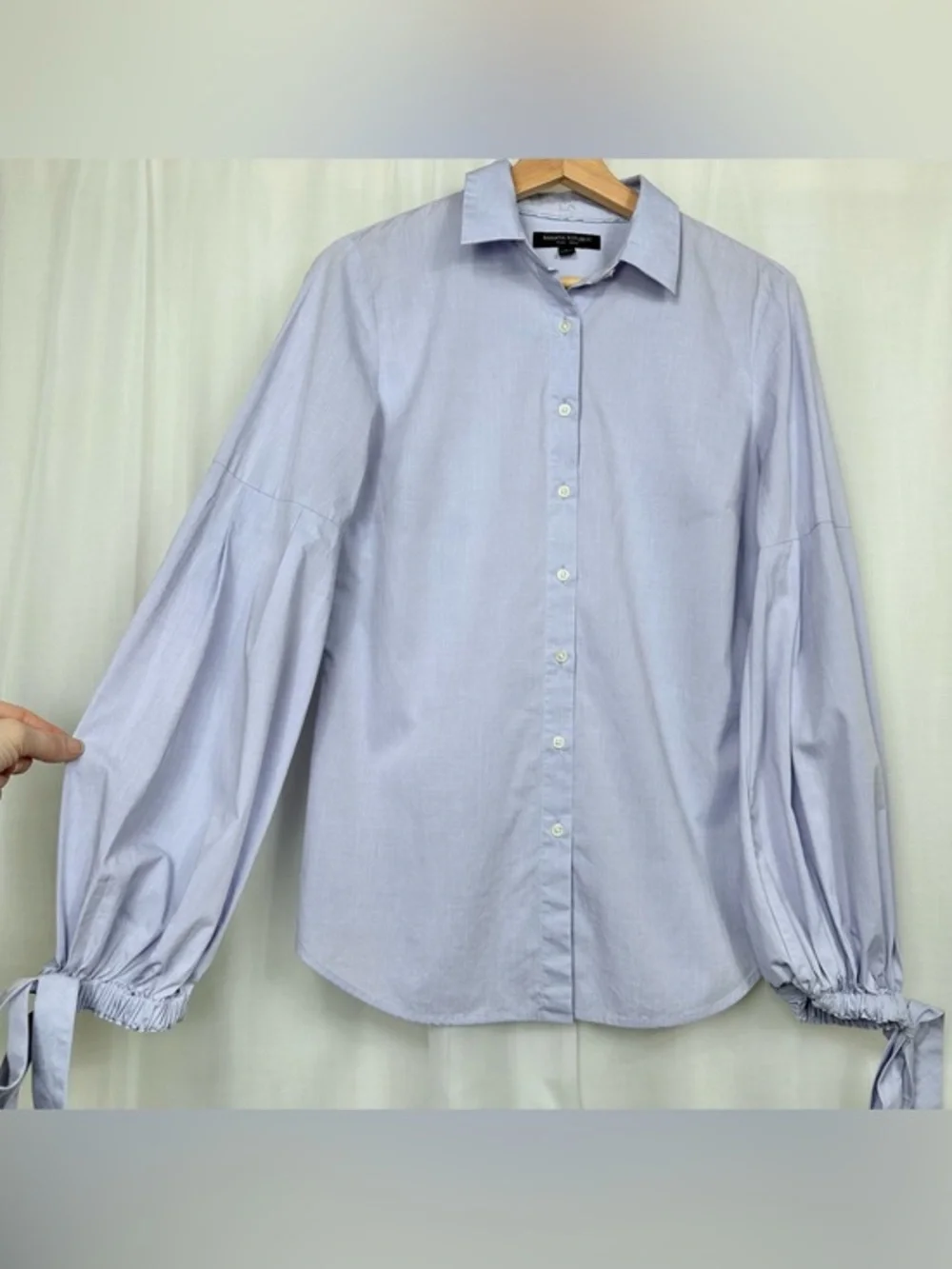 Banana Republic Riley Shirt Purple Lavender Puff Sleeve Tie Cuff Button Blouse 6